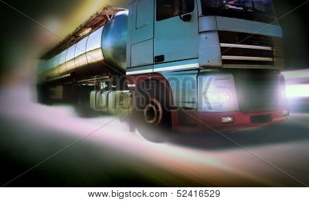 truck driving at night/motion blur