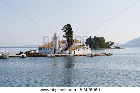 scene of Vlacherna monastery, Kanoni, Corfu, Greece
