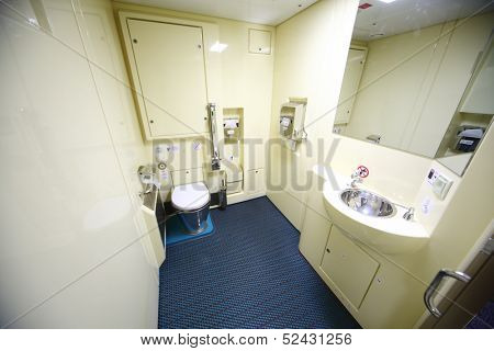 TVER - JUN 05: The toilet room in the train, on June 05, 2013 in Tver, Russia.