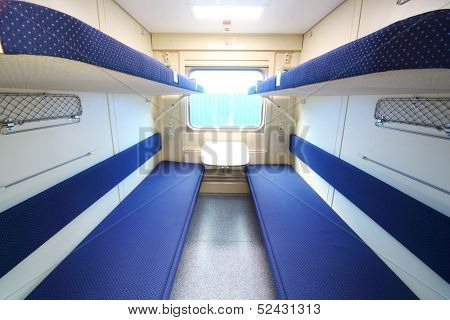 TVER - JUN 05: Coupe with sleeping places in the passenger car, on June 05, 2013 in Tver, Russia.