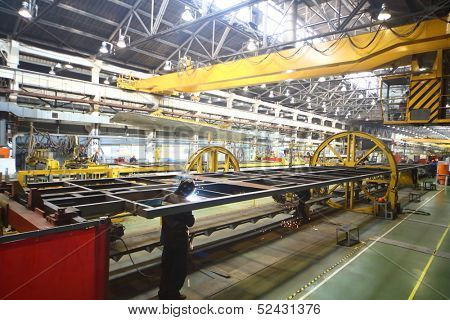 TVER - JUN 05: The welding process at the Tver Carriage Works, on June 05, 2013 in Tver, Russia.