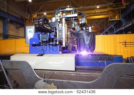 TVER - JUN 05: The thermal cutting machine in the Tver Carriage Works, on June 05, 2013 in Tver, Russia.