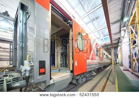 TVER - JUN 05: Wagon with the door open in the shop of the Tver Carriage Works, on June 05, 2013 in Tver, Russia.