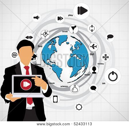 Businessman with laptop computer. Vector 