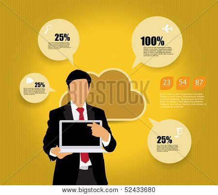 Businessman with laptop computer. Vector 