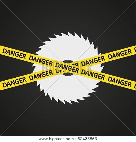 Vector illustration danger tape harp circular saw