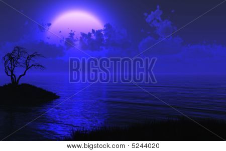 Fundo do misterioso mar ao luar