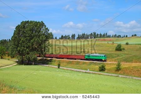 Summer Landscape With The Freight Train