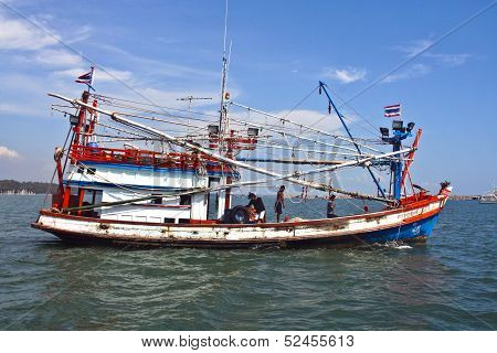 Fishermen Prepare The Boat For The Daily Catch