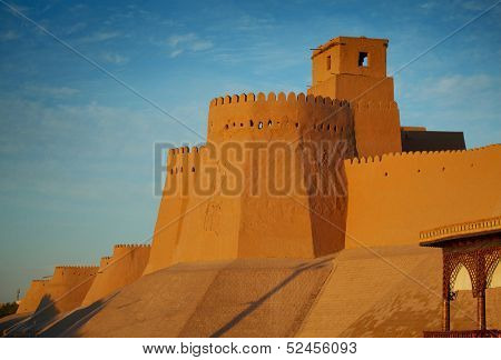 Wall of ancient city of Itchan Kala in Khiva town. Uzbekistan