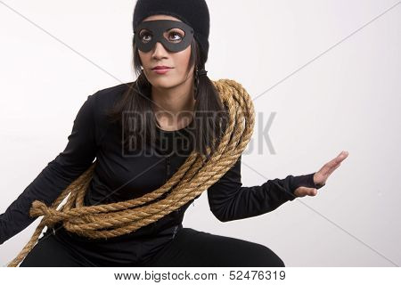 Masked Woman Sneaking Lurking Suspicious Looking Theif Costume Halloween