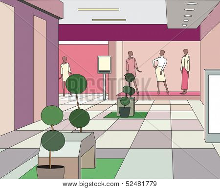 hall in a modern shopping center (vector illustration)