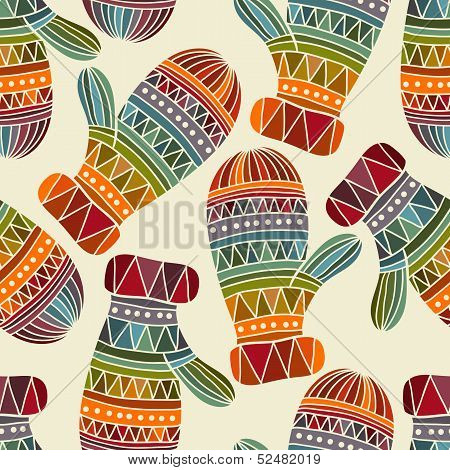 Vector Seamless Winter  Christams Pattern With Mittens