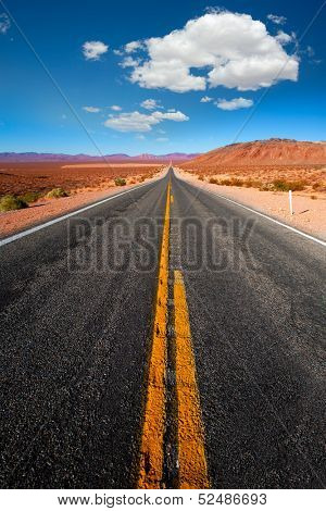 Never ending road to Death Valley California sunny desert