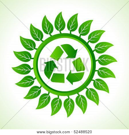Recycle icon inside the leaf background stock vector