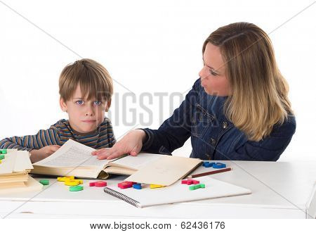 young pupil doesn't want to learn, he confronts his mother who is threatening him