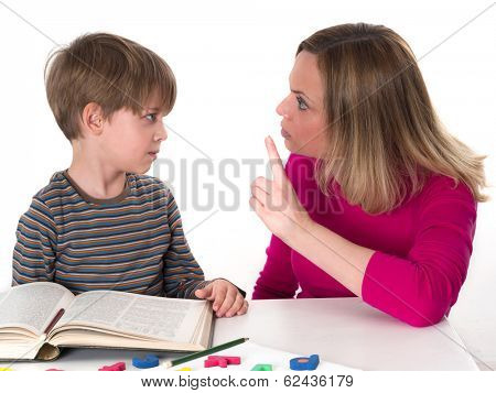 young pupil doesn't want to learn, he confronts his mother who is threatening him