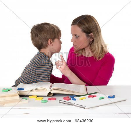 young pupil doesn't want to learn, he confronts his mother who is threatening him