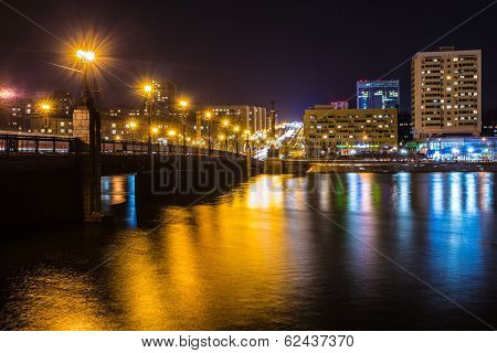 Evening shot of promenade on the river Kalmius