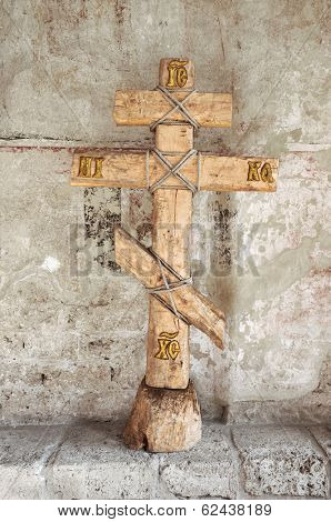 Orthodox, Byzantine or Russian wooden Cross in Monastery Sopocani, Serbia