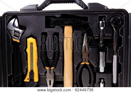 toolbox set of tools include hammer wrench bit driver pliers hex key bush level hex key