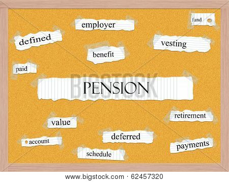 Pension Corkboard Word Concept