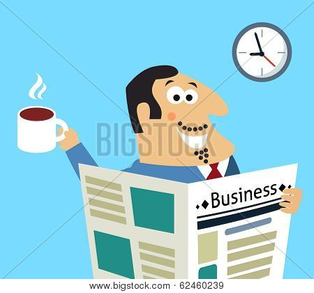 Business morning newspaper and coffee