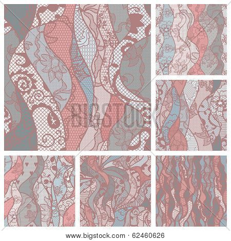 Big set of lace vector fabric seamless patterns.