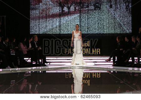 ZAGREB, CROATIA - MARCH 27: Fashion model wearing clothes designed by Mihano Momosa on the 'Fashion.hr' show on March 27, 2014 in Zagreb, Croatia