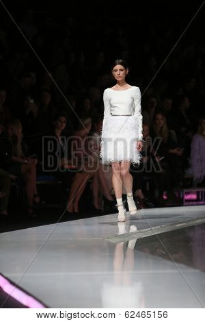 ZAGREB, CROATIA - MARCH 27: Fashion model wearing clothes designed by Mihano Momosa on the 'Fashion.hr' show on March 27, 2014 in Zagreb, Croatia