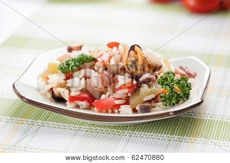 Rice With Seafood And Vegetables