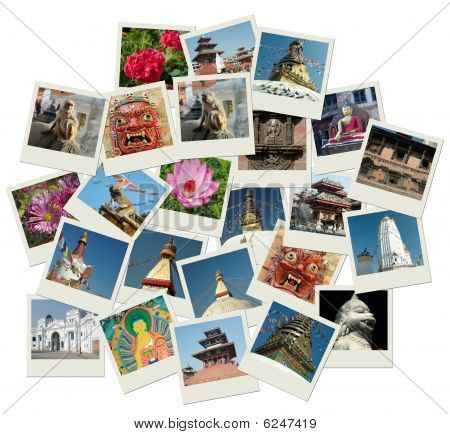 Stapel von Foto Aufnahmen mit nepal