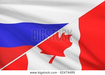 Series Of Ruffled Flags. Russia And Canada