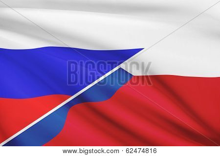 Series Of Ruffled Flags. Russia And Czech Republic.