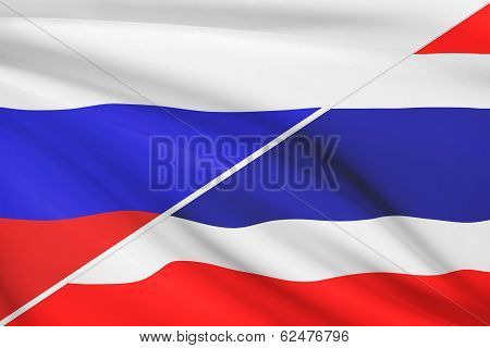 Series Of Ruffled Flags. Russia And Thailand.