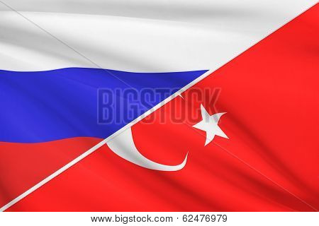 Series Of Ruffled Flags. Russia And Turkey.