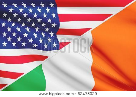 Series Of Ruffled Flags. Usa And Ireland.