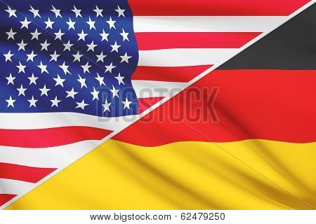 Series Of Ruffled Flags. Usa And Germany.