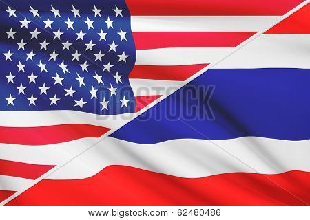 Series Of Ruffled Flags. Usa And Thailand.