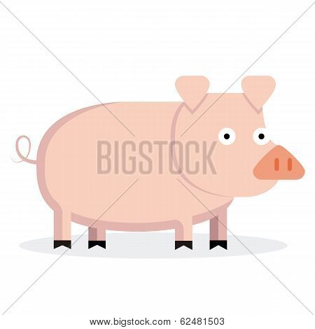 Vector Cute Cartoon Pig Isolated On White Background