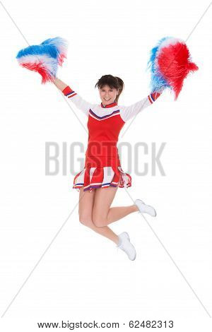 Cheerleader Jumping With Pom-pom