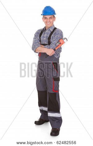 Portrait Of A Male Worker Holding Worktool