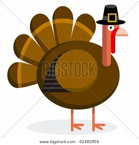 Vector Cute Cartoon Turkey With Pilgrim Hat