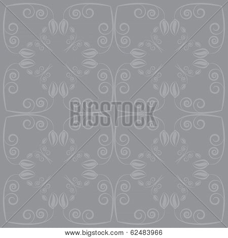 grey background vector with flowers and leaves