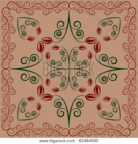 carpet with flowers and leaves on coffee latte background