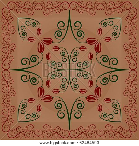 carpet with flowers and leaves on brown background