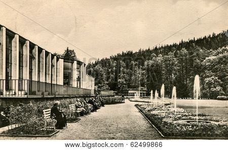 BAD ELSTER, GERMANY,CIRCA 1937: Vintage photo of mineral wells and park. The town has a spa tradition of 150 years. 