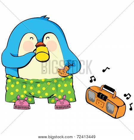 Penguin With Coffee In The Morning