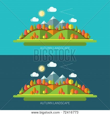 Flat design autumn nature landscape illustrations