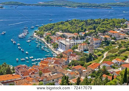 Island Town Of Hvar Aerial View